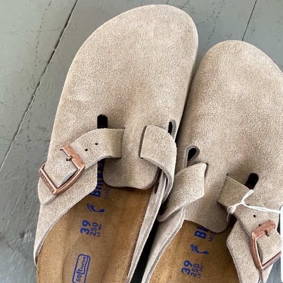 Birkenstock Shoes Birkenstock Boston Taupe Suede Soft Footbed